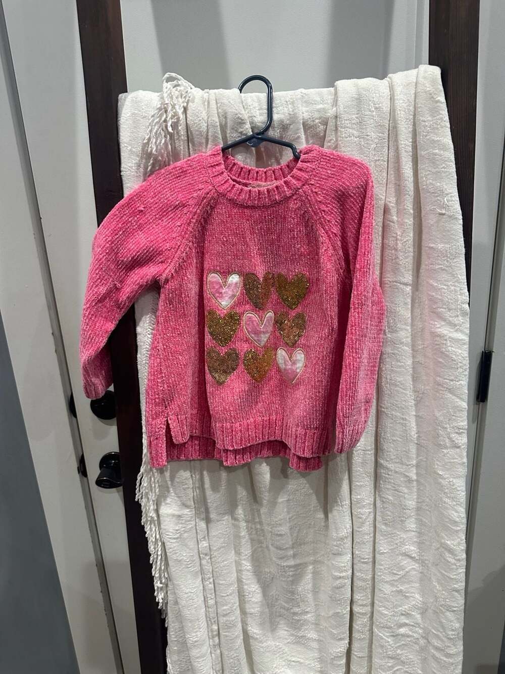 btween Girls Pink Chenille Heart Graphic Pullover Sweater Size 6